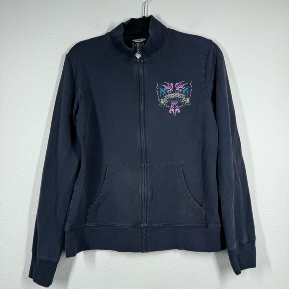 Harley-Davidson Tops - Vintage Y2K Harley Davidson Zip Up Jacket Black Bedazzled Embroidered Large